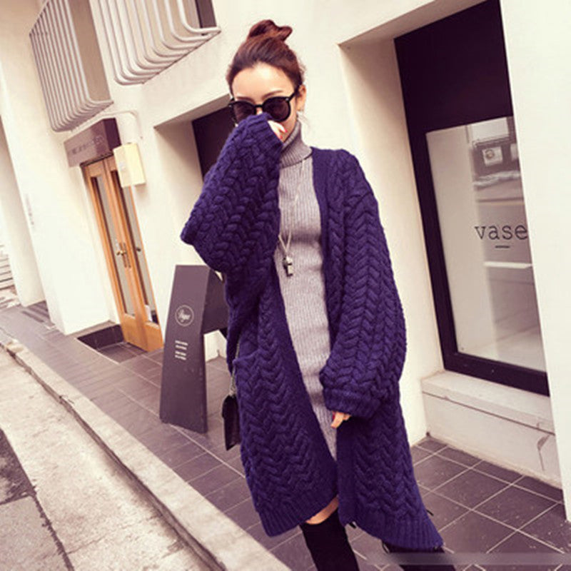 Batwing Cable Dropped Shoulder Long Split Solid Sweater - Meet Yours Fashion - 4