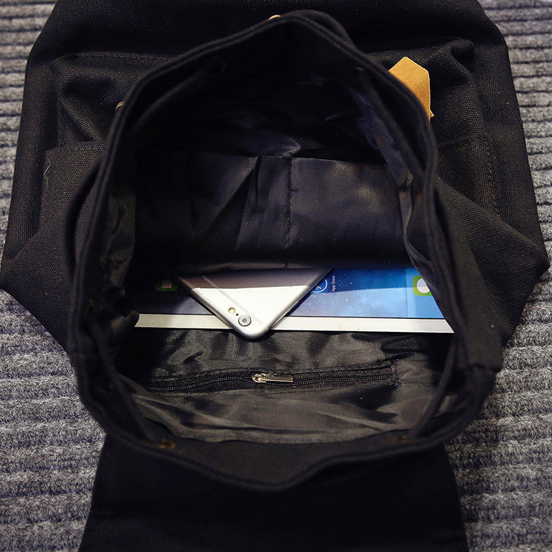 Belt Fastener Solid Color Canvas Backpack School Bag - Meet Yours Fashion - 8