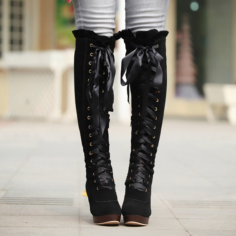 Straps Lace Up Pointed Toe Over-knee Long Boots
