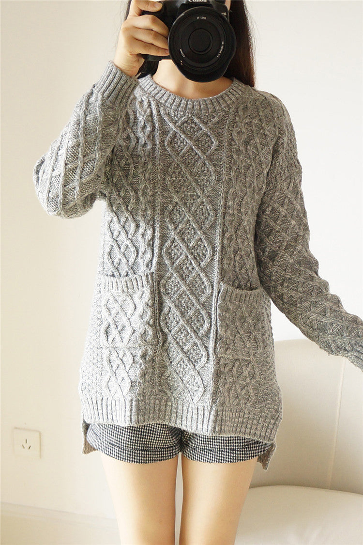 Korean Style Loose Cable Coarse Yam Knit Sweater