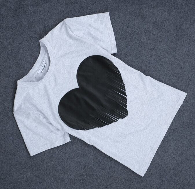 Heart shaped Scoop Short Sleeve Slim T-shirt - Meet Yours Fashion - 4