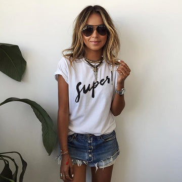 Letter Short Sleeves Scoop Casual Brief T-shirt - Meet Yours Fashion - 1