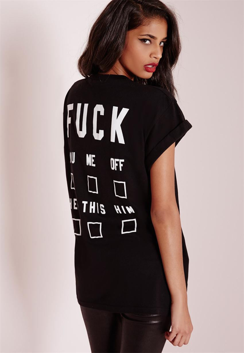 Fuck Letter Print Casual Scoop Big Size Top T-shirt - Meet Yours Fashion - 2