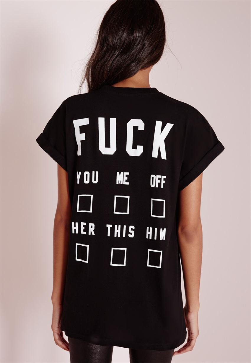 Fuck Letter Print Casual Scoop Big Size Top T-shirt - Meet Yours Fashion - 4