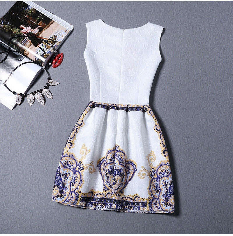 Elegant Vintage Flower Print Sleeveless Mini Tank Dress - MeetYoursFashion - 9