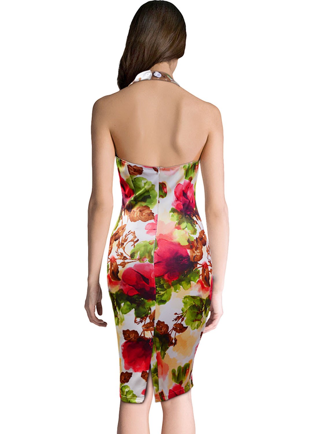 Sexy Halter Backless Sleeveless Flower Print Bodycon A-line Knee-length Dress - Meet Yours Fashion - 4