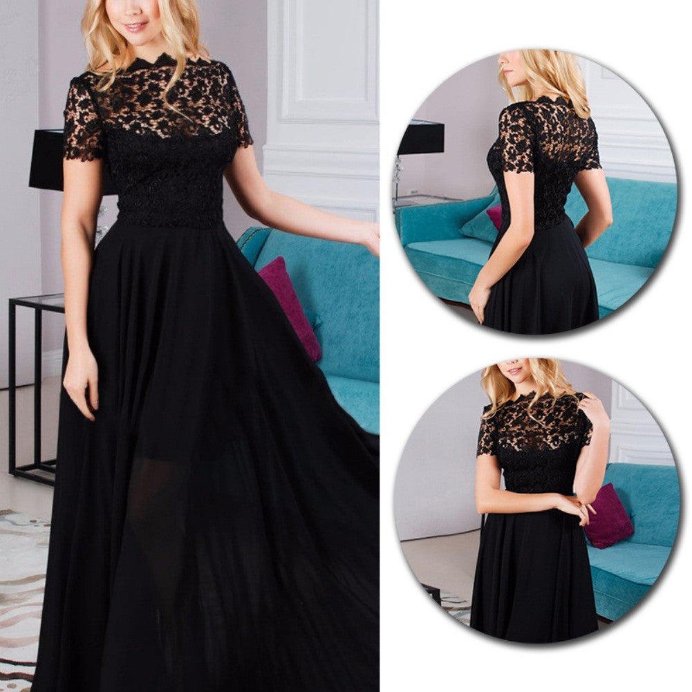 Hollow Out Lace Elegant Perspective Fashion Long Dress