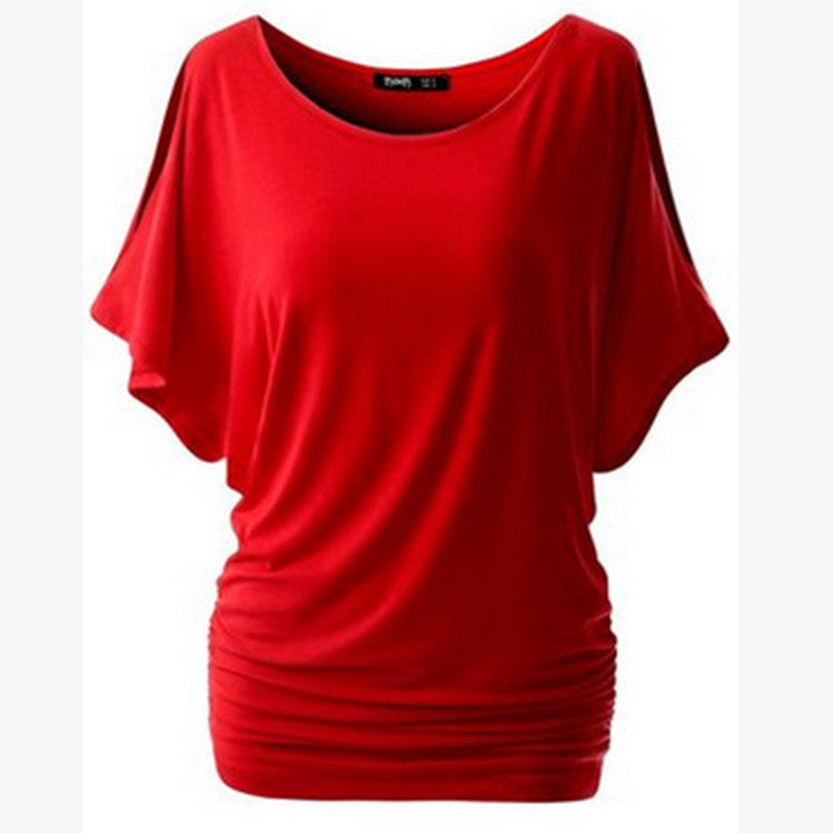 Pure Color Bat-wing Sleeves Scoop Bodycon Sexy T-shirt - Meet Yours Fashion - 7