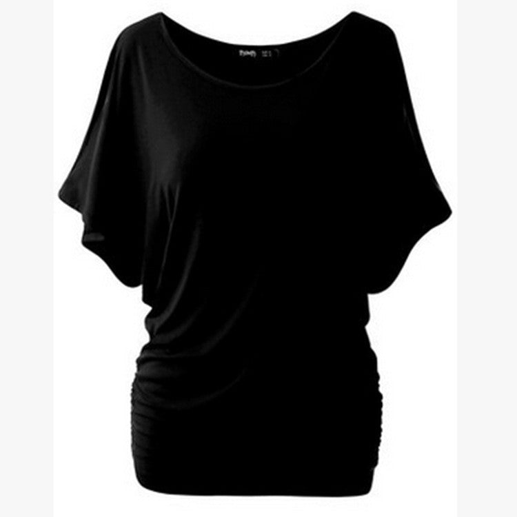 Pure Color Bat-wing Sleeves Scoop Bodycon Sexy T-shirt - Meet Yours Fashion - 3