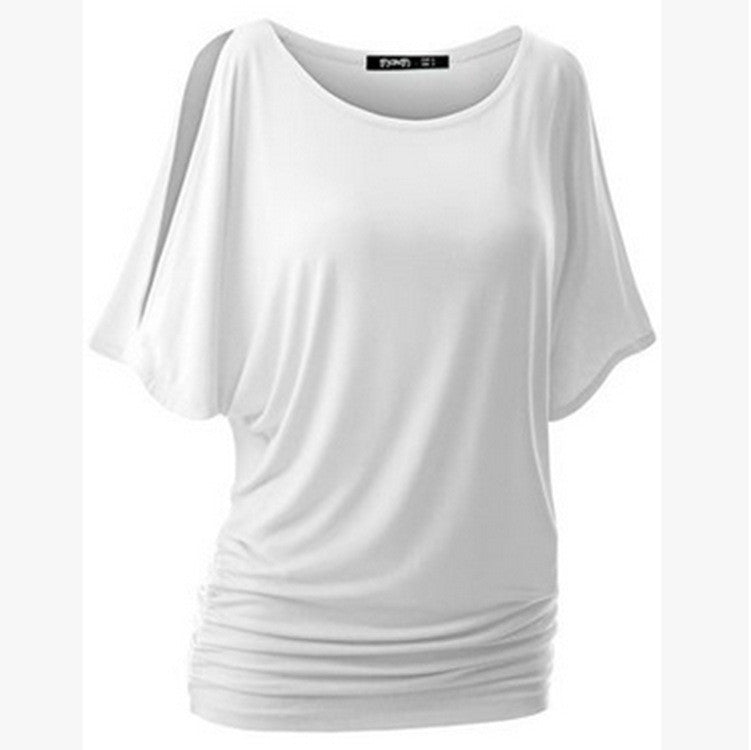 Pure Color Bat-wing Sleeves Scoop Bodycon Sexy T-shirt - Meet Yours Fashion - 4