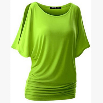 Pure Color Bat-wing Sleeves Scoop Bodycon Sexy T-shirt - Meet Yours Fashion - 1