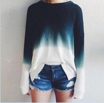 Gradient Color Pullover Retro Casual Sweater - Meet Yours Fashion - 1