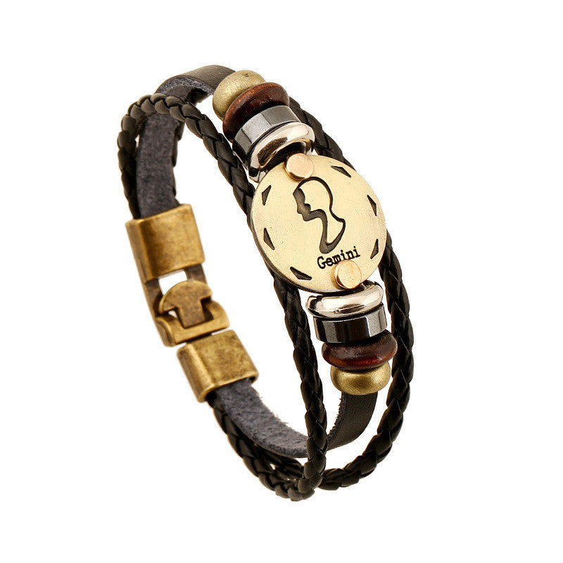 Gemini Constellation Leather Bracelet 