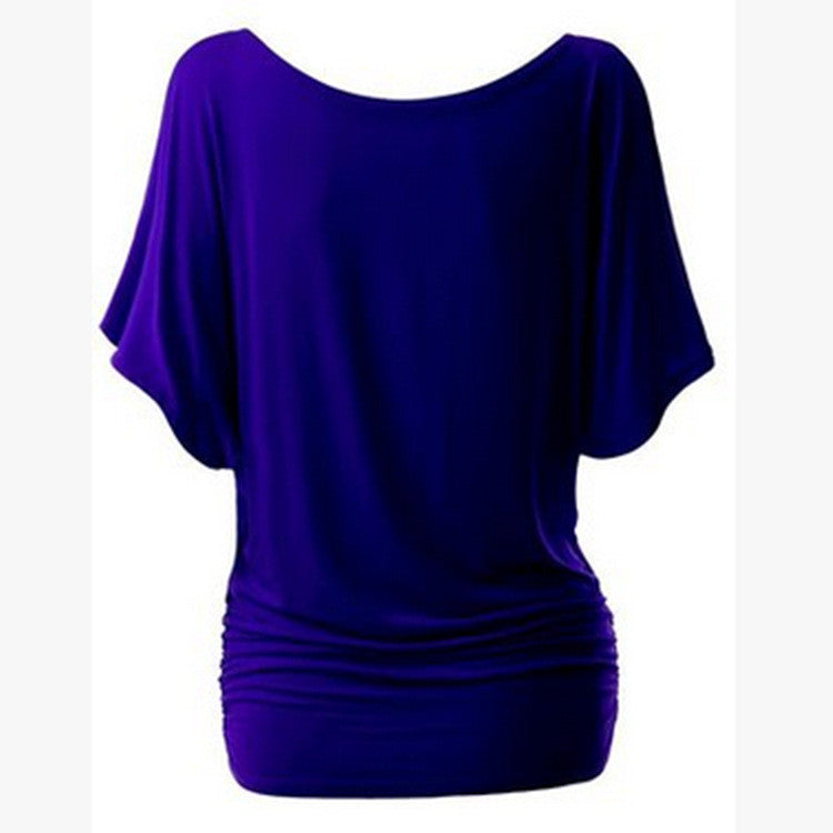 Pure Color Bat-wing Sleeves Scoop Bodycon Sexy T-shirt - Meet Yours Fashion - 6