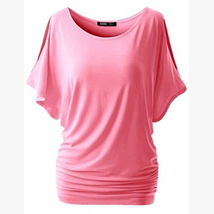 Pure Color Bat-wing Sleeves Scoop Bodycon Sexy T-shirt - Meet Yours Fashion - 8