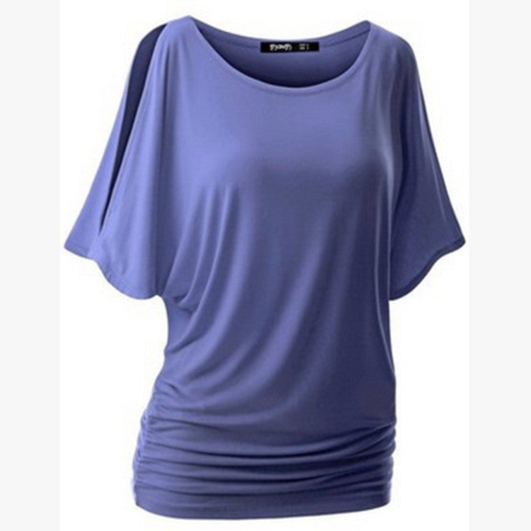 Pure Color Bat-wing Sleeves Scoop Bodycon Sexy T-shirt - Meet Yours Fashion - 11