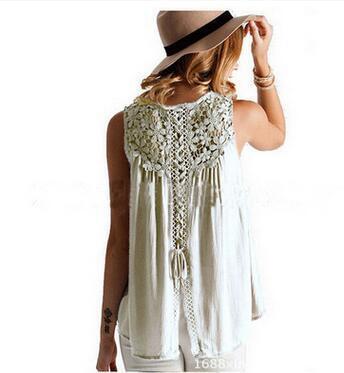 Lace Scoop Patchwork Sleeveless Back Bandage Casual Vest - Meet Yours Fashion - 5