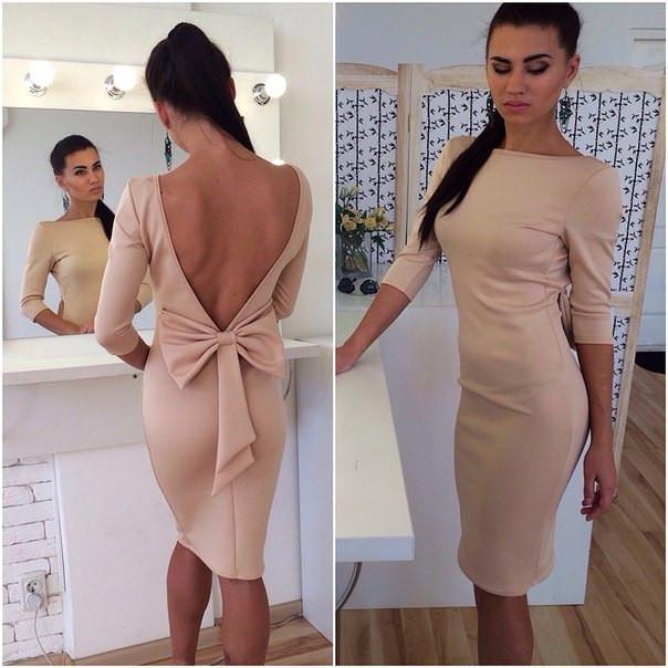Bowknot Backless Bodycon Knee-length Dress - Meet Yours Fashion - 4