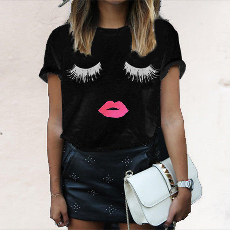Creative Women Plus Size Loose Graphic Lip Print Pullover T-shirt - MeetYoursFashion - 3