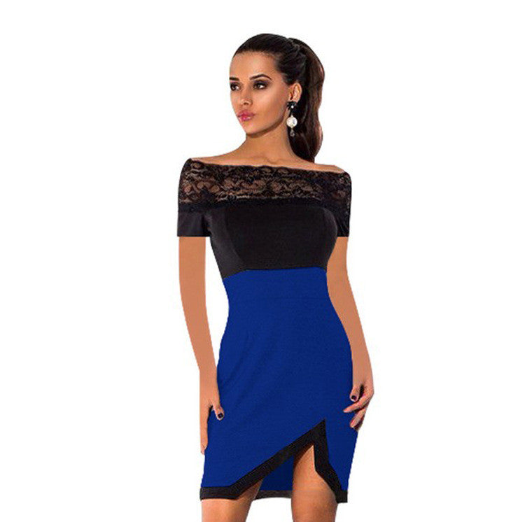 Strapless Lace Short Sleeves Splicing Short Dress - Meet Yours Fashion - 3