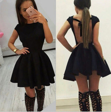 Backless Bow-Knot A-line Short Pleated Skater Dress