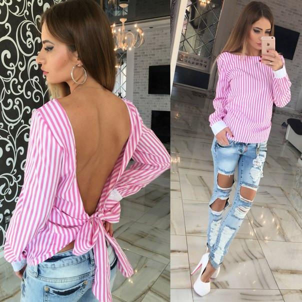 Striped Irregular Hollow Out Sexy Backless Back Cross Blouse - Meet Yours Fashion - 4