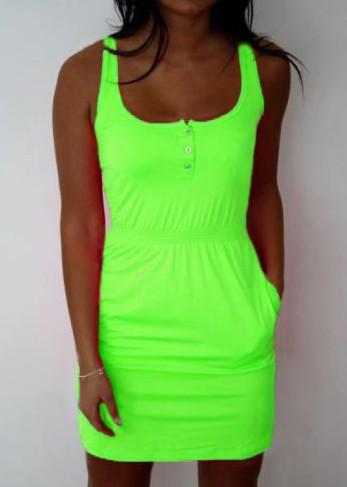 Sleeveless Scoop A-line Bodycon Sexy Pure Color Dress - Meet Yours Fashion - 5