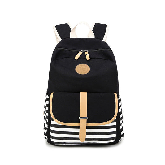 Stripe Print Canvas Backpack School Travel Bag - Meet Yours Fashion - 2