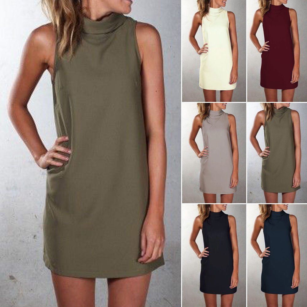 Pure Color Sexy O-neck Sleeveless Short Dress - Meet Yours Fashion - 2