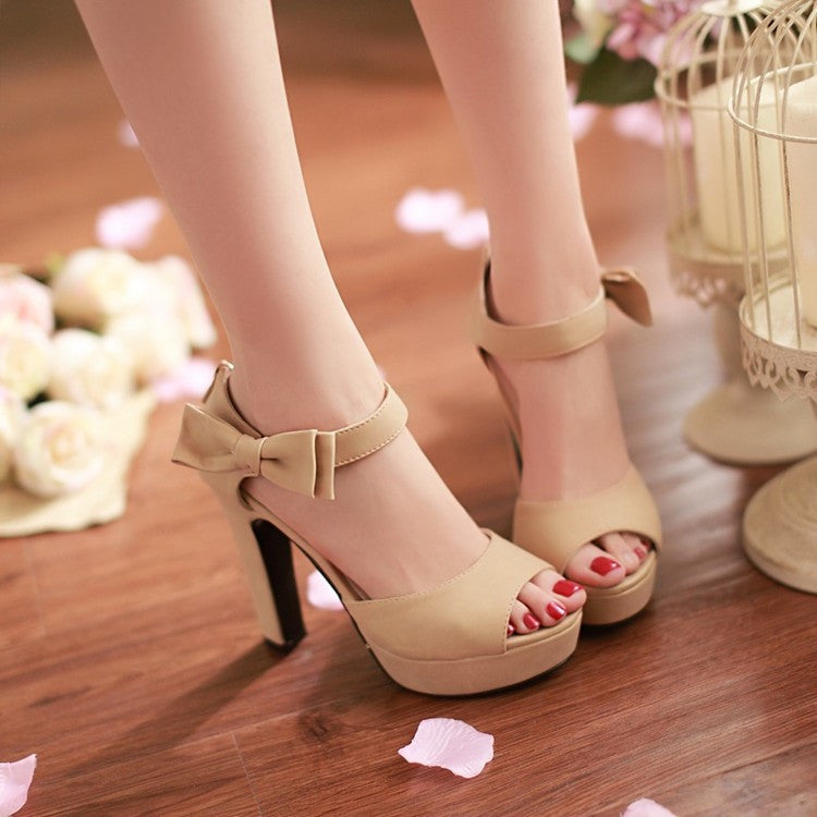 Sweet Candy Color Bow Knot Thick Heel Platform Sandals - MeetYoursFashion - 3