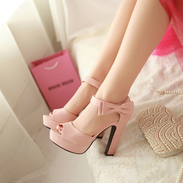 Sweet Candy Color Bow Knot Thick Heel Platform Sandals - MeetYoursFashion - 5