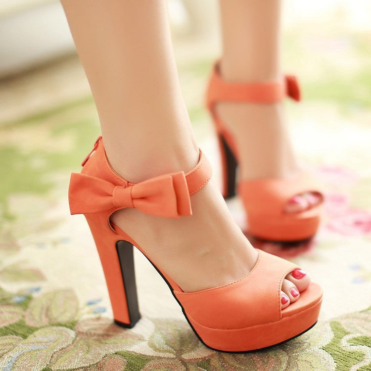 Sweet Candy Color Bow Knot Thick Heel Platform Sandals - MeetYoursFashion - 1