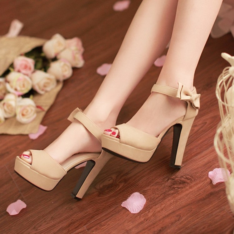 Sweet Candy Color Bow Knot Thick Heel Platform Sandals - MeetYoursFashion - 7