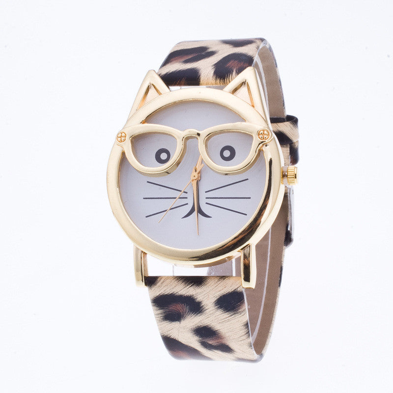 Cute Cartoon Glasses Cat Watch
