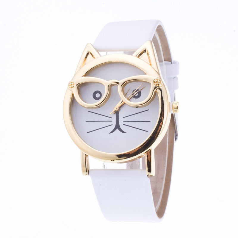 Cute Cartoon Glasses Cat Watch