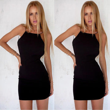 Backless Sleeveless Pure Color Spaghetti Strap Short Dress - Meet Yours Fashion - 1