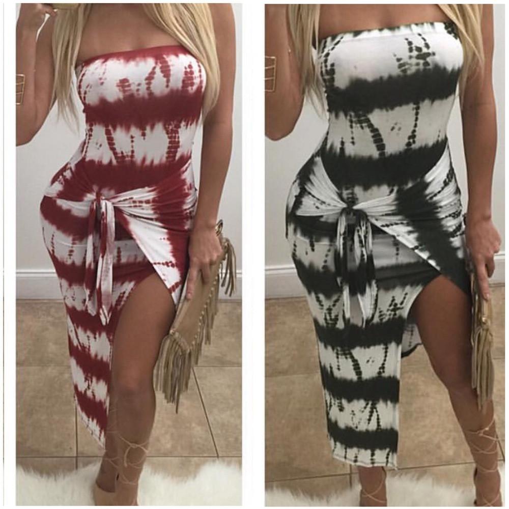 Sexy Striped Bandage Bodycon Split Irregular Club Dress - Meet Yours Fashion - 1