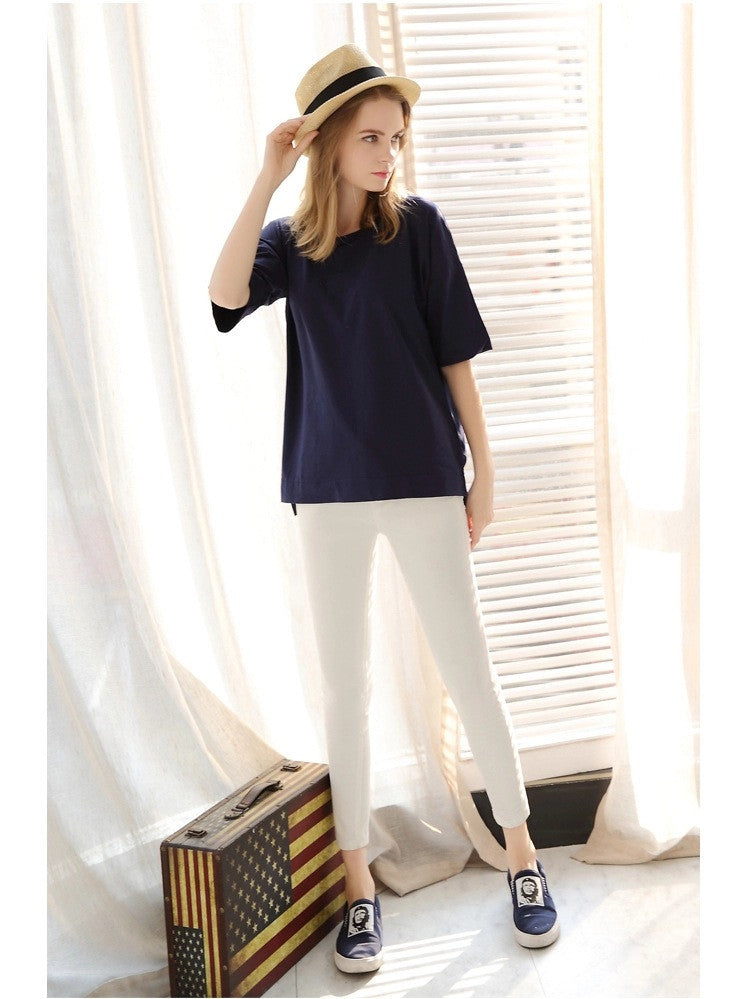 Scoop 1/2 Sleeve Pure Color Loose Plus Size T-shirt - Meet Yours Fashion - 5