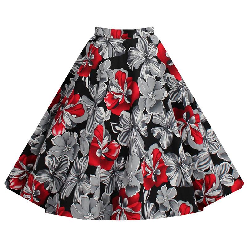 Flower Print A-line Flared Pleated High Waist Knee-length Skirt - Meet Yours Fashion - 4