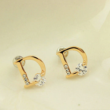 Crystal Letter D Golden Earrings