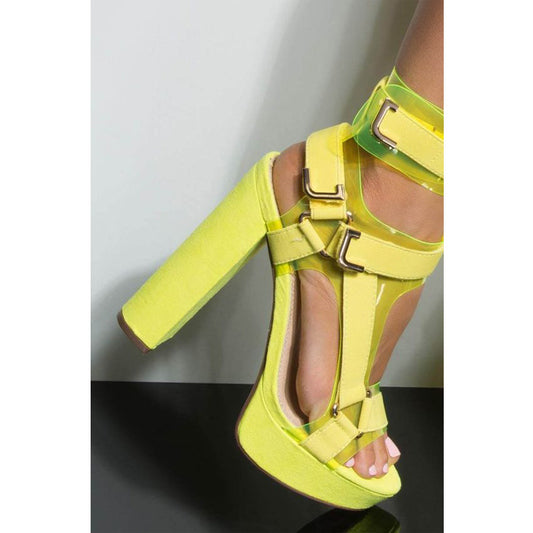 Bright Color Buckle Platform Chunky Heel Sandals