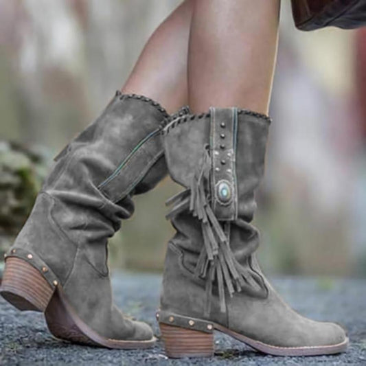 Autumn And Winter Thick Heel Medium Tube British Fashion Retro Women's Boots