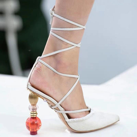 Baotou Lantern Heel Winding Fashion High-Heeled Sandals