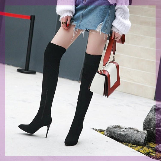 Autumn And Winter Pointed Super High Heel Knee Boots