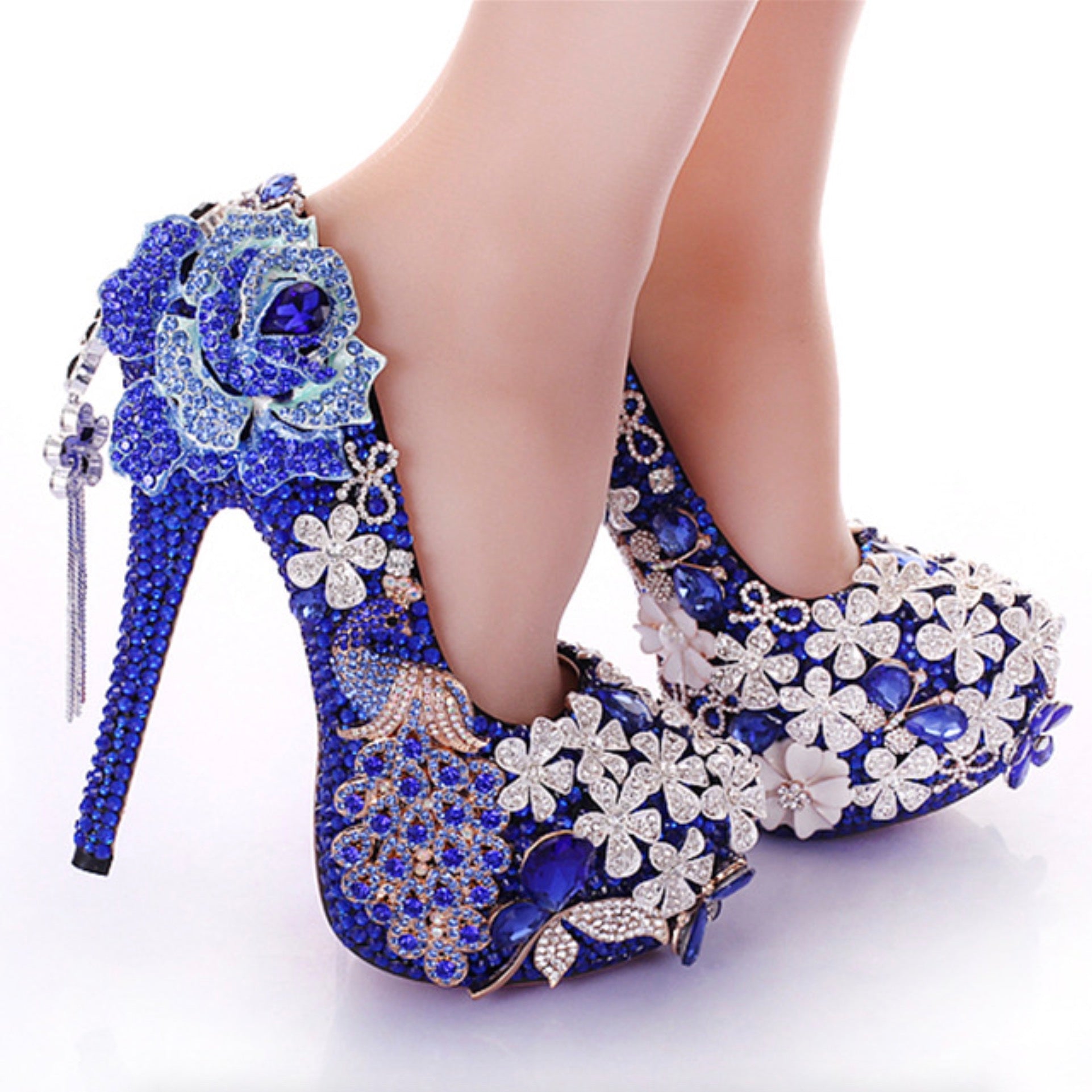 Blue Pearl Diamond Waterproof Platform Wedding Shoes