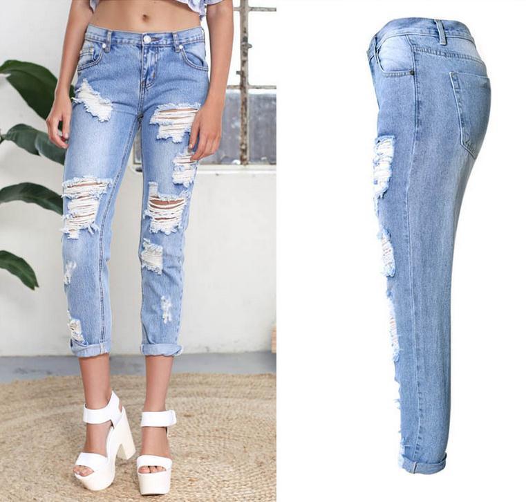 Holes Ripped Straight Slim Beggar Plus Size Jeans - Meet Yours Fashion - 4