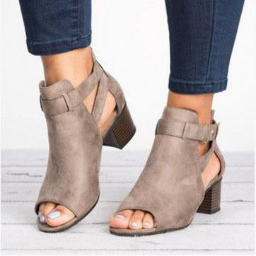Cut Out Suede Chunky Heel Boot Sandal