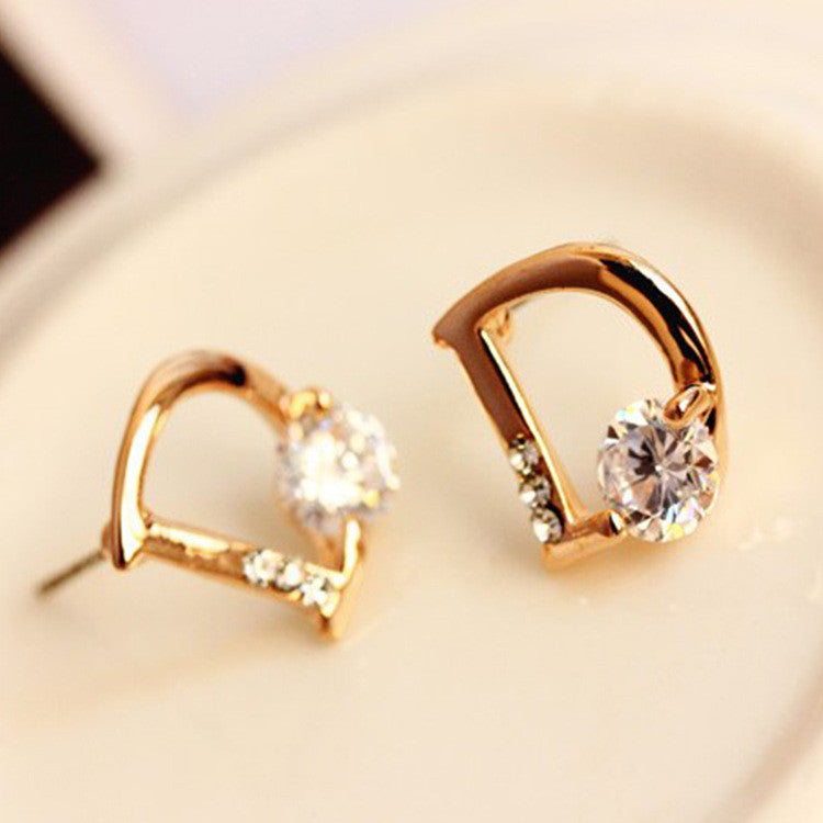 Crystal Letter D Golden Earrings