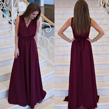 Clearance V-neck Sleeveless Lace Up Pleated Solid Long Dress