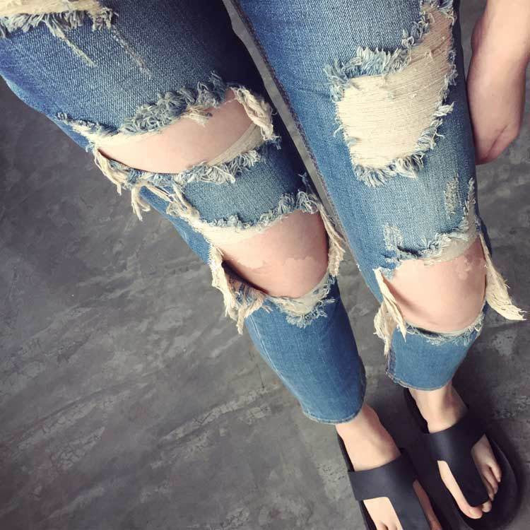 Beggar Holes Ripped Slim Low Waist Fashion Jeans